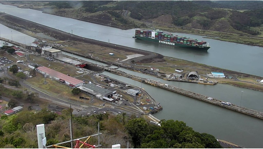 Ever Laden captured traversing the Panama Canal March 2021 via webcam